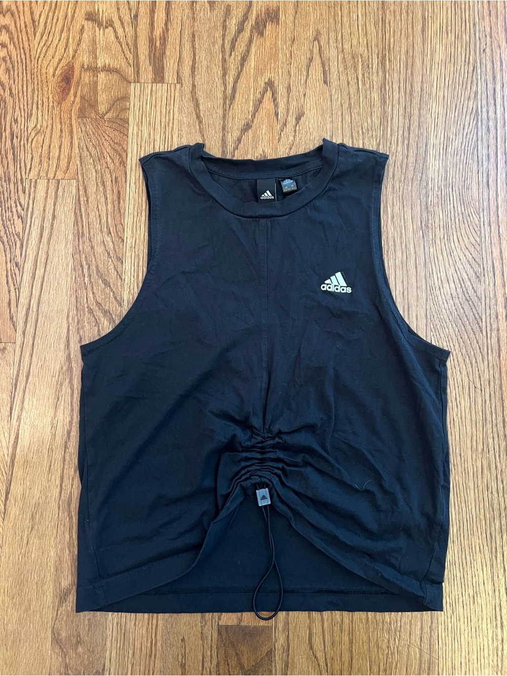100% Cotton Adidas Women's Black Cropped Drawstring Muscle Tank